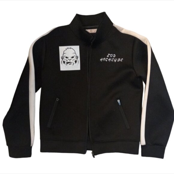 Black Jacket Men's Boys Size Medium Full Zip Up C Track Jacket Gorilla Ape Logo - Picture 4 of 11